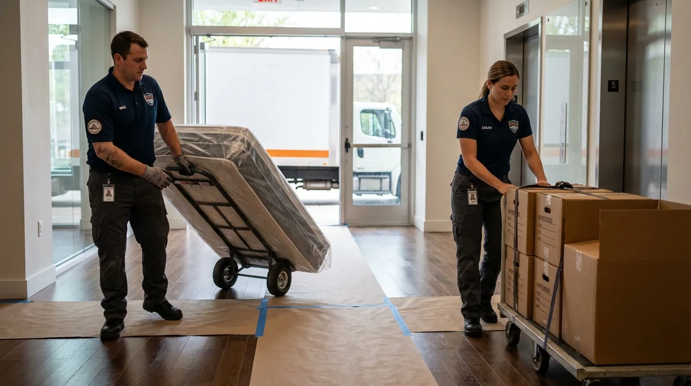 Professional apartment movers loading elevator in Allison Park, PA